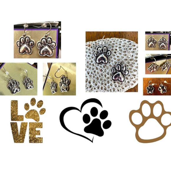Paw Print Necklace Earrings Set Pendant 17 inch Handmade New Dog Bone An… - Picture 4 of 12